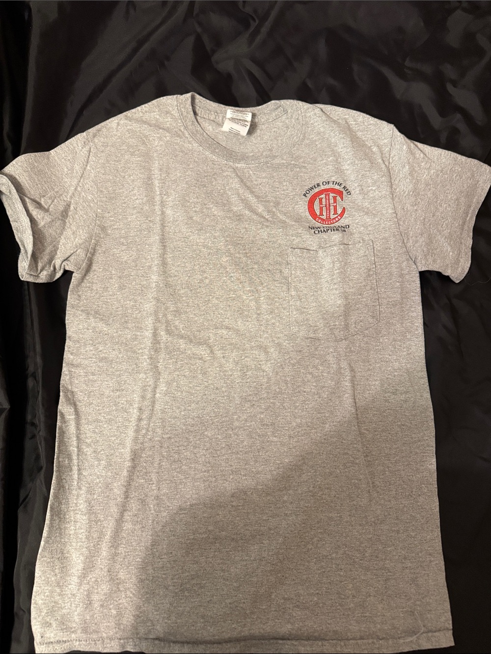 Gray Pocket T-Shirt with Red Logo - Casual Men’s Shirt